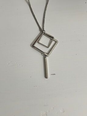 Geometric Silver-tone Pendant Necklace - Double Squares